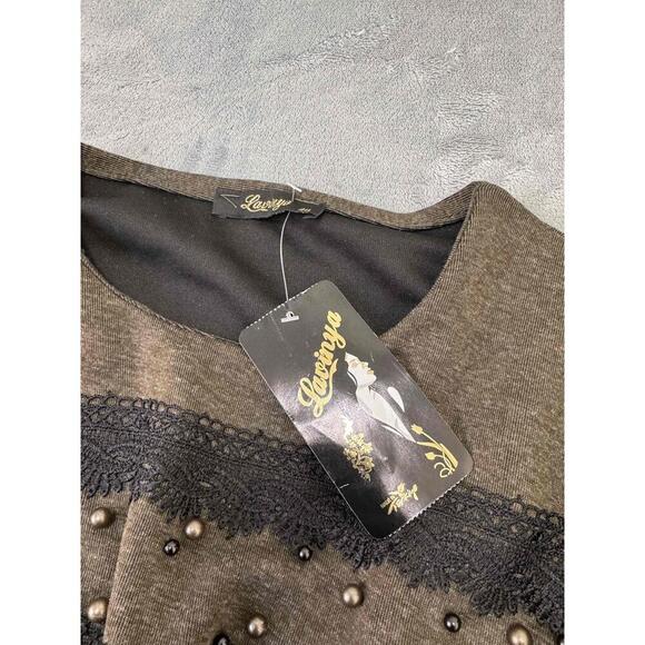 Lavinyo LVNKolu Volanlı Robası Dantelli Brown Long Sleeve Bell  Midi Dress 40 - Picture 6 of 10